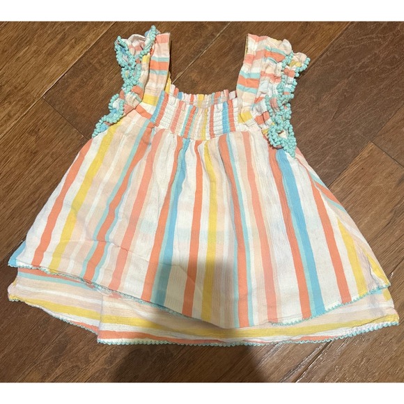 Matilda Jane Other - Matilda Jane Girls Striped Pom Pom Ruffle Tank Top Size 6